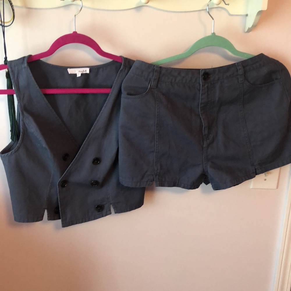 Navy blue two piece shorts and crop top set